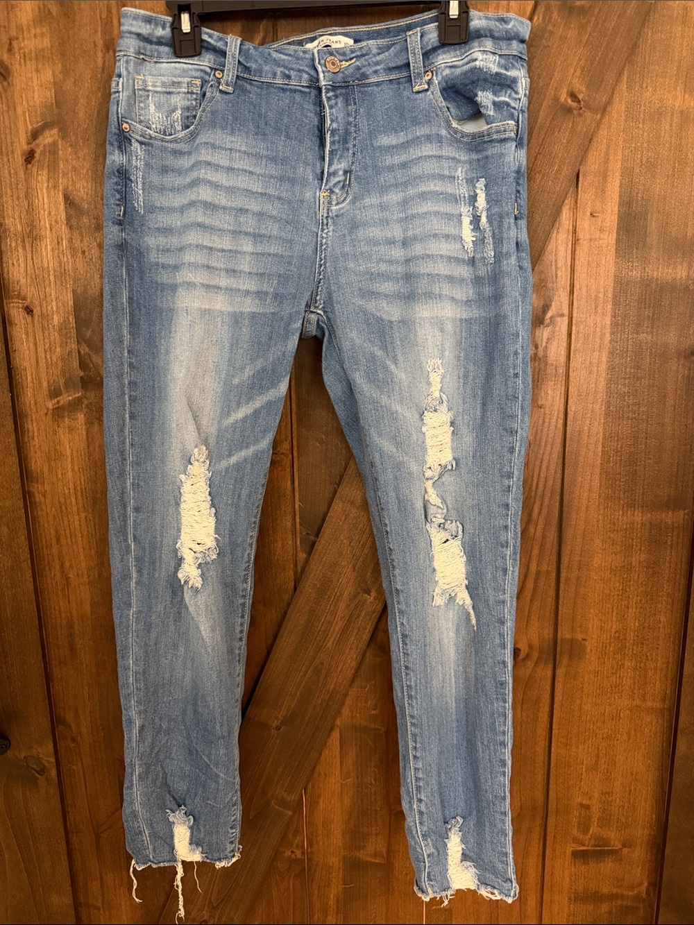 Women's Light Blue Distressed Straight Leg Jeans